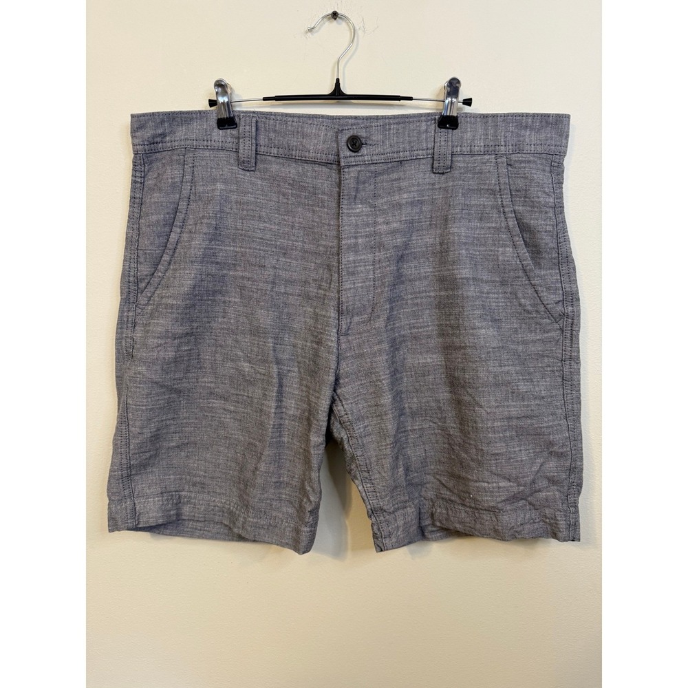 St. Johns Bay Shorts Mens 38 Grey Cotton Chambray Flat Front Casual Chino